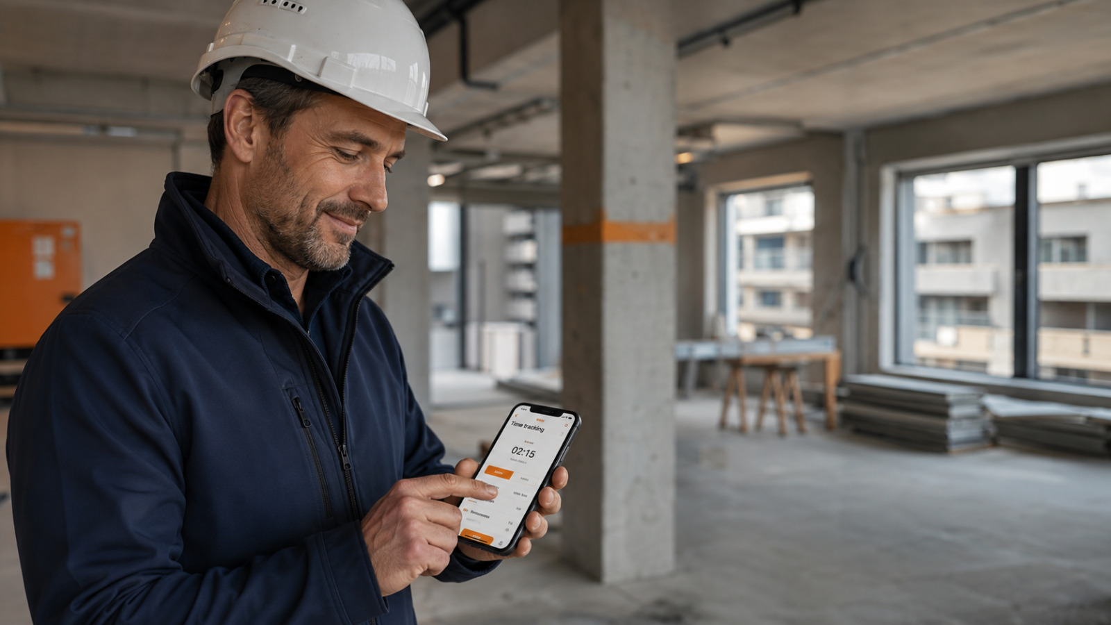 Mitarbeiter erfasst Zeiten am Smartphone direkt im Projekt