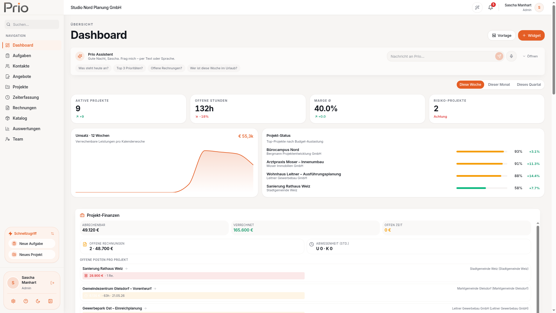 Prio Desktop Dashboard